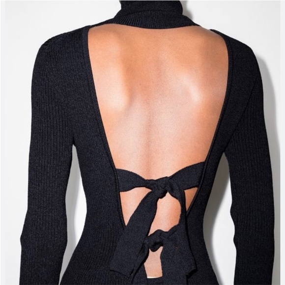 Ganni Open-Back Ruffled Rib-Knit Midi Dress dark navy sz medium NWT - Picture 7 of 16